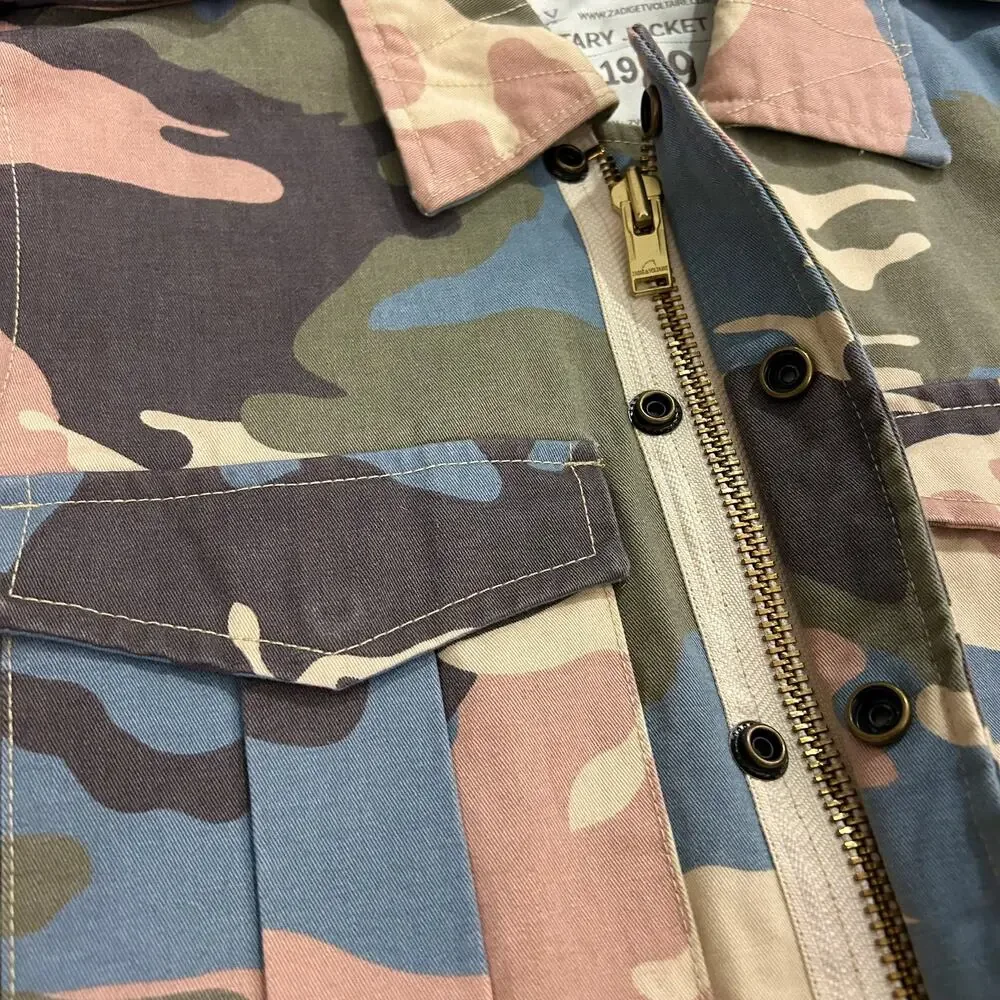 Zadig & Voltaire Kayak Camo Military Jacket Pastel Cotton Canvas Size Small - Picture 9 of 12